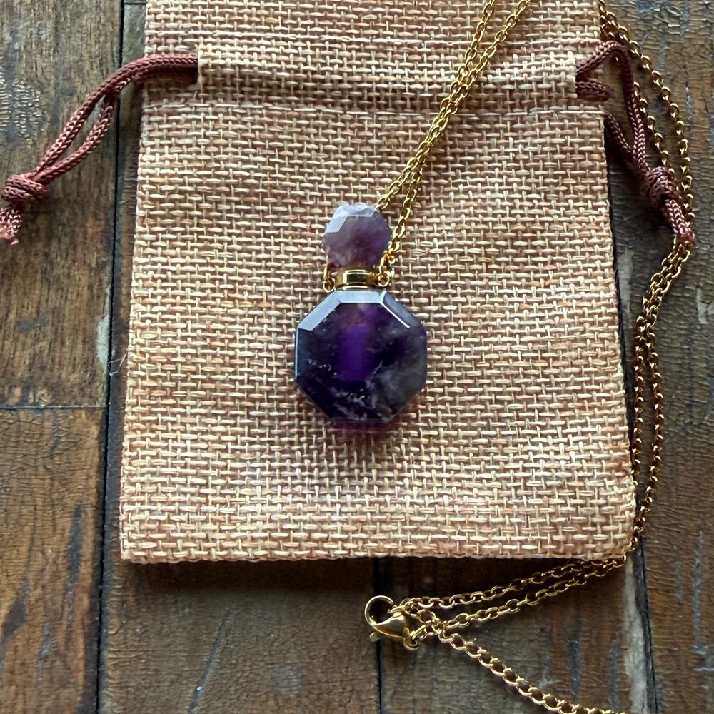 Amethyst Perfume Bottle Amethyst Necklace Gold Perfume Necklace